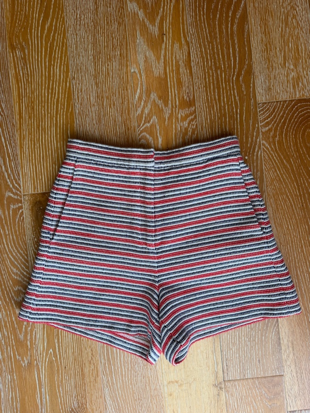 Sandro High-Waist Striped Shorts in Red, Navy & Ivory